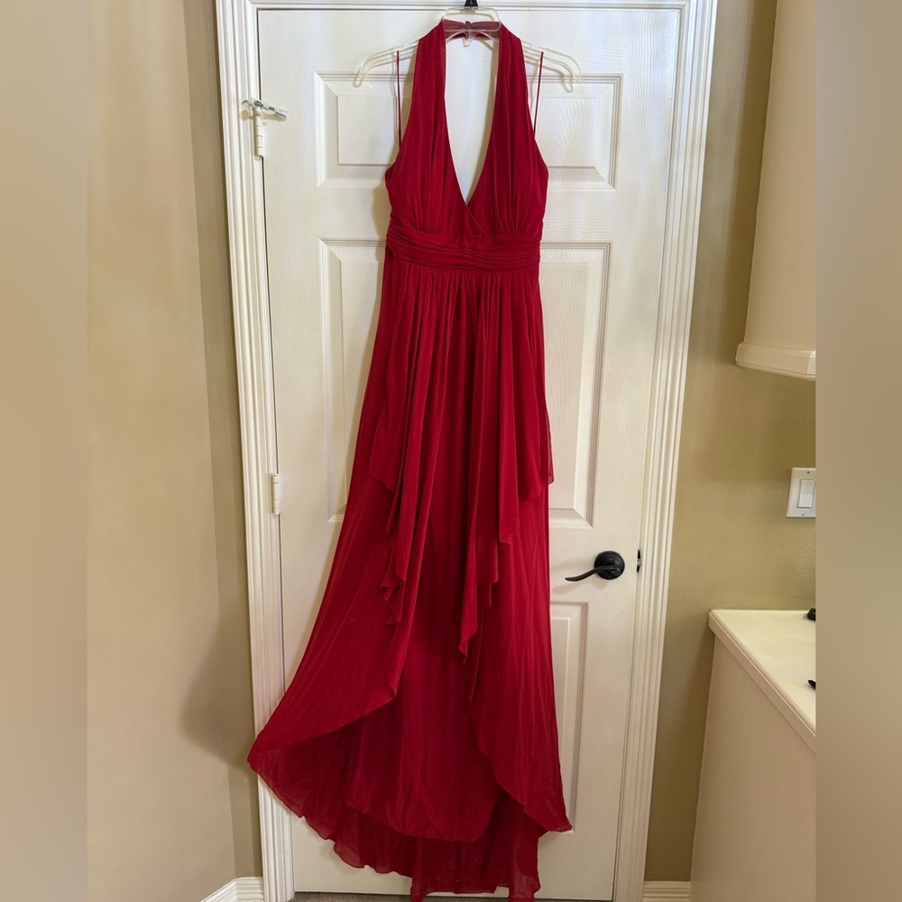 Nicole Miller Red Halter Evening Gown